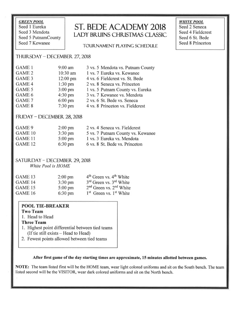 St Bede Schedule